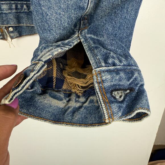 Vintage Levis 70411 Mens Lined Denim Trucker Jacker US Marine Corps Patch - 46 - Picture 11 of 14